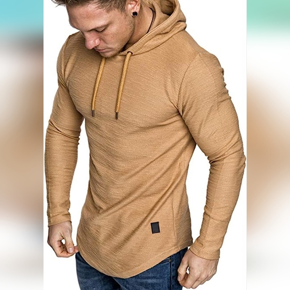 ZZSRJ Men's Casual Fashion Solid Color Long Sleeve T-Shirt with Hood - Picture 3 of 6